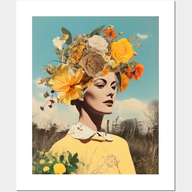 Yellow Flowers Female Portrait Collage Wall Art by Trippycollage